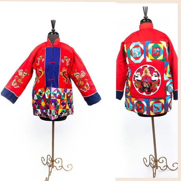 Vtg 1994 Jacket Bai Jia Bei Handmade In China Cotton Applique Embroidered - Picture 1 of 7